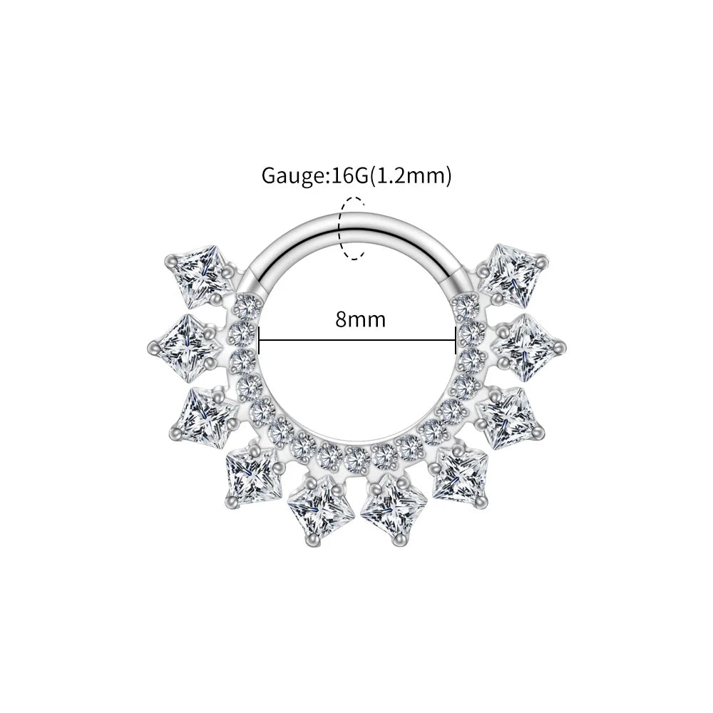 Right Grand ASTM F136 Titanium 16G CZ Hinged Clicker Segment Hoop Ring 8mm/10mm Daith Helix Earring Septum Nose Piercing Jewelry Beauty World Shop
