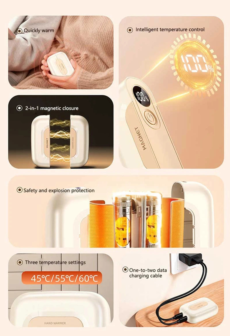 2-in-1 Magnetic Hand Warmer 60000mAh Fast charging Digital Display Mini Portable USB Rechargeable Pocket Heater 2026 Beauty World Shop