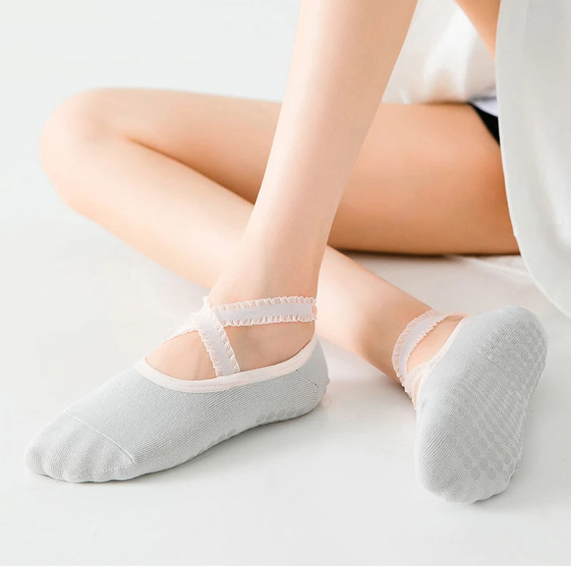 Solid Color Yoga Socks Professional Silicone Non-slip Ballet Pilates Socks Backless Breathable Bandage Cotton Dance Sports Socks Beauty World Shop