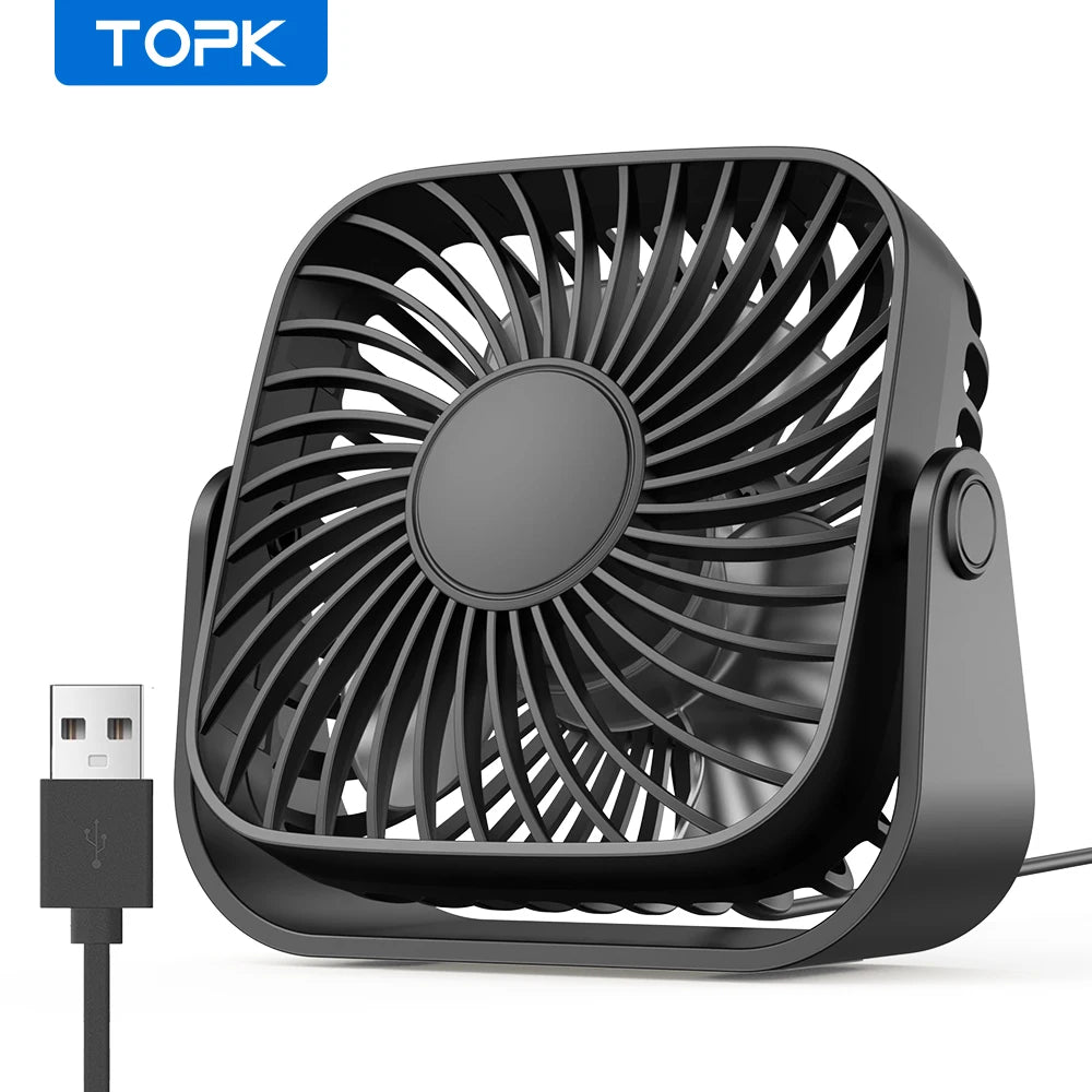 TOPK 4Inch USB Mini Portable Fan for Camping,3 Speeds Quiet Desk Table Personal Fan,360°Adjustment Standing fans for room Home Beauty World Shop