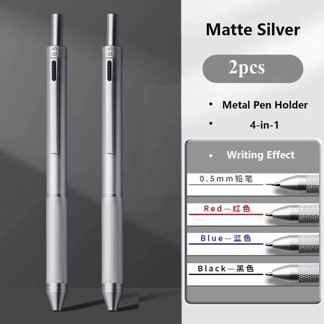 Multifunctional 4-color-in-one gravity-sensing pen metal ballpoint pen/Mechanical Pencil,Black/Red/Blue Ink Oil Signing canetas Beauty World Shop