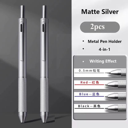 Multifunctional 4-color-in-one gravity-sensing pen metal ballpoint pen/Mechanical Pencil,Black/Red/Blue Ink Oil Signing canetas Beauty World Shop