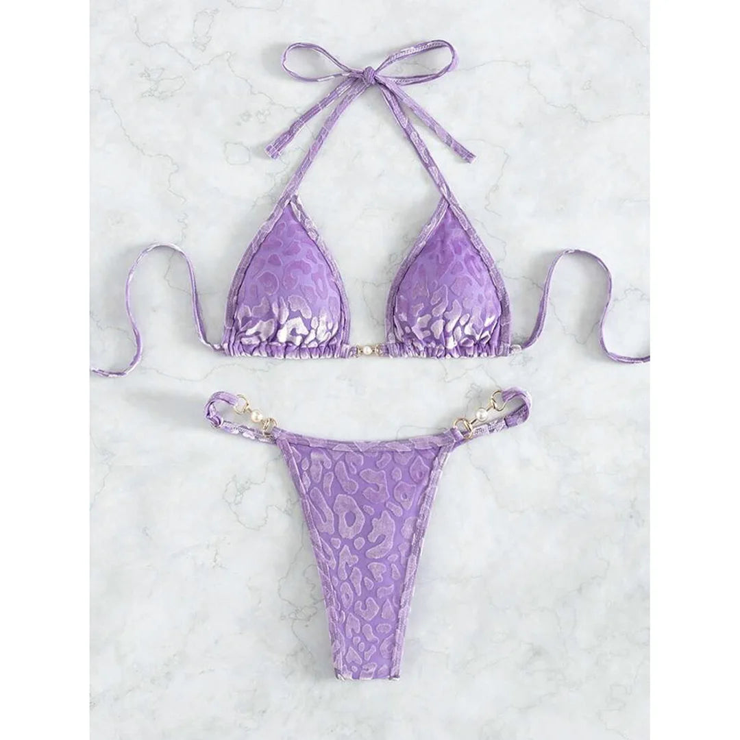 S- XL Leopard Halter Mini Micro Thong Bikini Women Swimwear Female Swimsuit Two-pieces Bikini set Bather Bathing Suit Swim V5207 Beauty World Shop