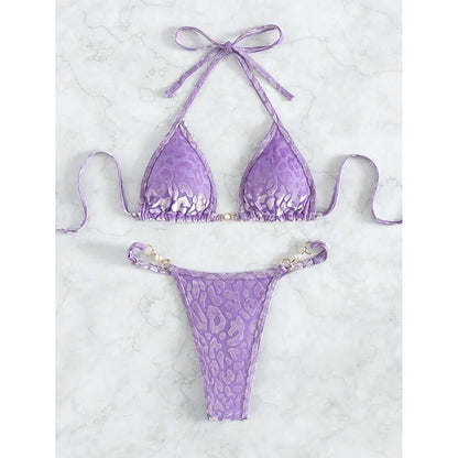 S- XL Leopard Halter Mini Micro Thong Bikini Women Swimwear Female Swimsuit Two-pieces Bikini set Bather Bathing Suit Swim V5207 Beauty World Shop