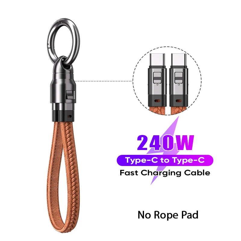 240W Mobile Fast Charging Cable Type-C to USB-C Keychain Anti Loss Hanging Rope 48V5A Short Line Laptop Tablet Charging Cable Beauty World Shop