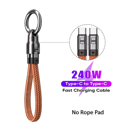 240W Mobile Fast Charging Cable Type-C to USB-C Keychain Anti Loss Hanging Rope 48V5A Short Line Laptop Tablet Charging Cable Beauty World Shop