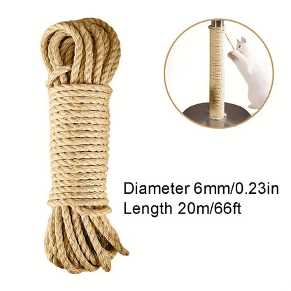 33/66/164ft Natural Sisal Rope Cat Scratcher Rope Tree Scratching DIY Toy Paw Claw Furniture Protector Scratching Post Beauty World Shop