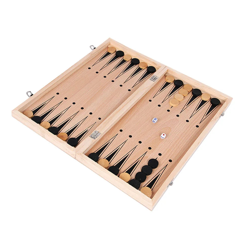 3 in 1 Chess Board, Folding Wooden Portable Chess Game Board, Wooden Chess Board for Adults(Chess + Checkers and Backgammon) Beauty World Shop