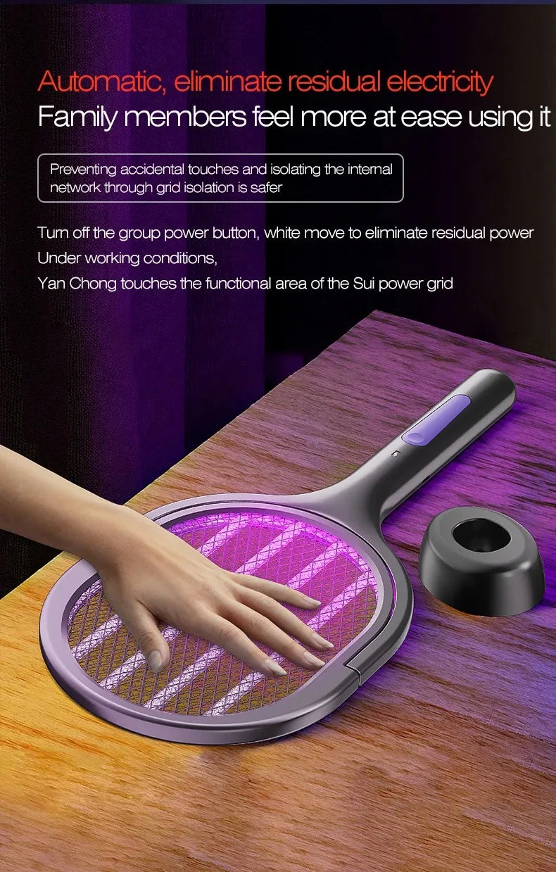 Telescopic Electric Mosquito Swatter & UV Trap Lamp, Extendable 109cm, Safe Physical Killer, Rechargeable, Wall Mount No Gap Beauty World Shop