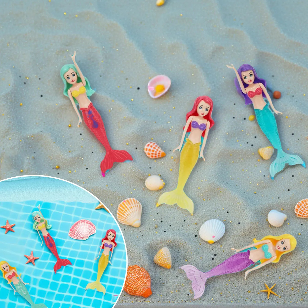 4/3 PCS 1 bag Mermaid Water Play Toys Different Style for Swimming Children Game in Sun Pool/Beach/Bath Time Gift Color Random Beauty World Shop