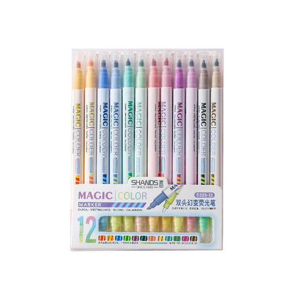 12pcs Double-ended Magic Color Changing Highlighter Pen Set, Student Diary Scrapbook Painting DIY Making, Classroom and Office S Beauty World Shop