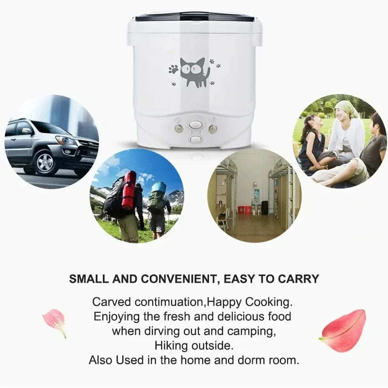 Electric Mini Rice Cooker Portable MultiCooker Household Rice Cookers 12V 24V 220V Pot Cooking Machine Pans For Car Truck Home Beauty World Shop