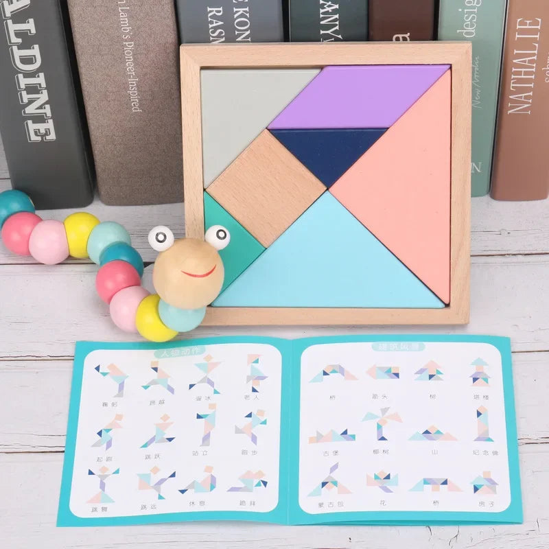Baby Educational Toy Montessori Wooden 3D Toys Childhood Learning  Kids Baby Colorful Wooden Blocks For Children Christmas Gift Beauty Fashion