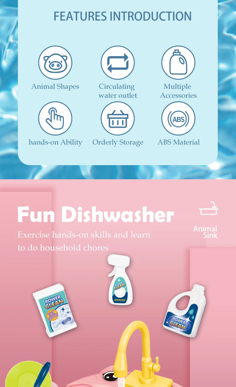 Dishwasher Toys, Kitchen Sink Electric Playing with Running Water  Automatic Water Cycle System Simulated kitchen accessories Beauty World Shop