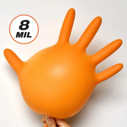 Heavy Duty Orange Nitrile Gloves 8Mil Industrial Disposable Gloves with Diamond Textured Grip for Mechanic Safety & Work Gloves Beauty World Shop