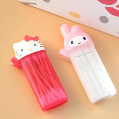 Cute Sanrio Hello Kitty Storage Box Kawaii Anime My Melody Toothpick Cosmetic Swab Storage Box Portable Travel Mini Container Beauty World Shop