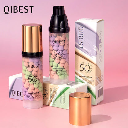 Qibest Three Color Press Release Cream Concealer Isolate Makeup Facial Base Brightening Cream Liquid Concealer Face Primer