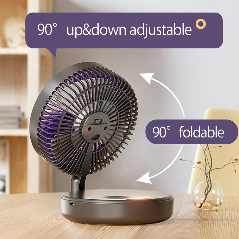 2024 New Rechargeable 3IN1 Multifunctional Portable Fan Wall Mounted Fan 90° Folding Fan 4 Gears With Warm Night Light Beauty World Shop