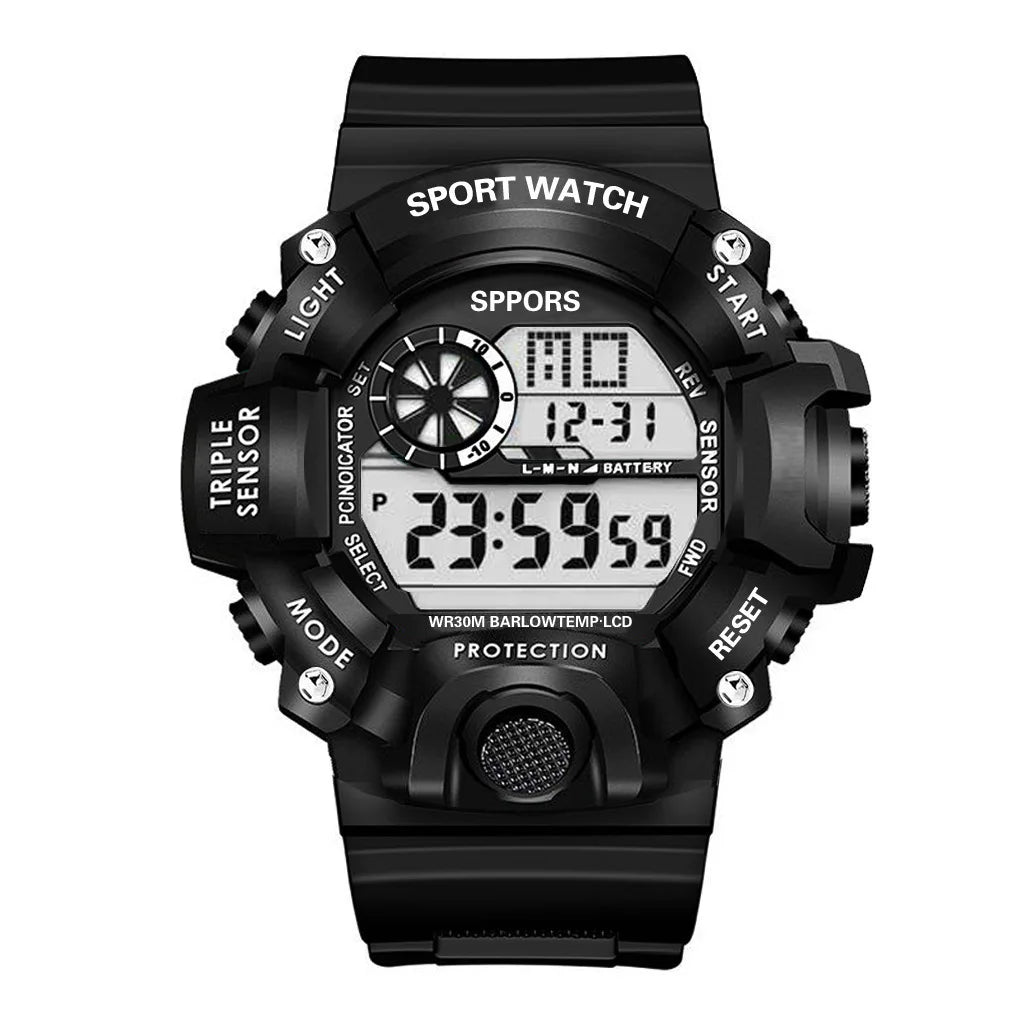 Fashion Men's Watch Sports Electronic Wristwatch Large dial Multifunctional Waterproof Luminous Alarm Kids Male's Military Watch Beauty World Shop