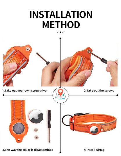 AirTag Dog Collar Reflective Dog Collar Padded Dog Collars AirTag Holder Case Adjustable Pet Collar for Small Medium Large Dogs