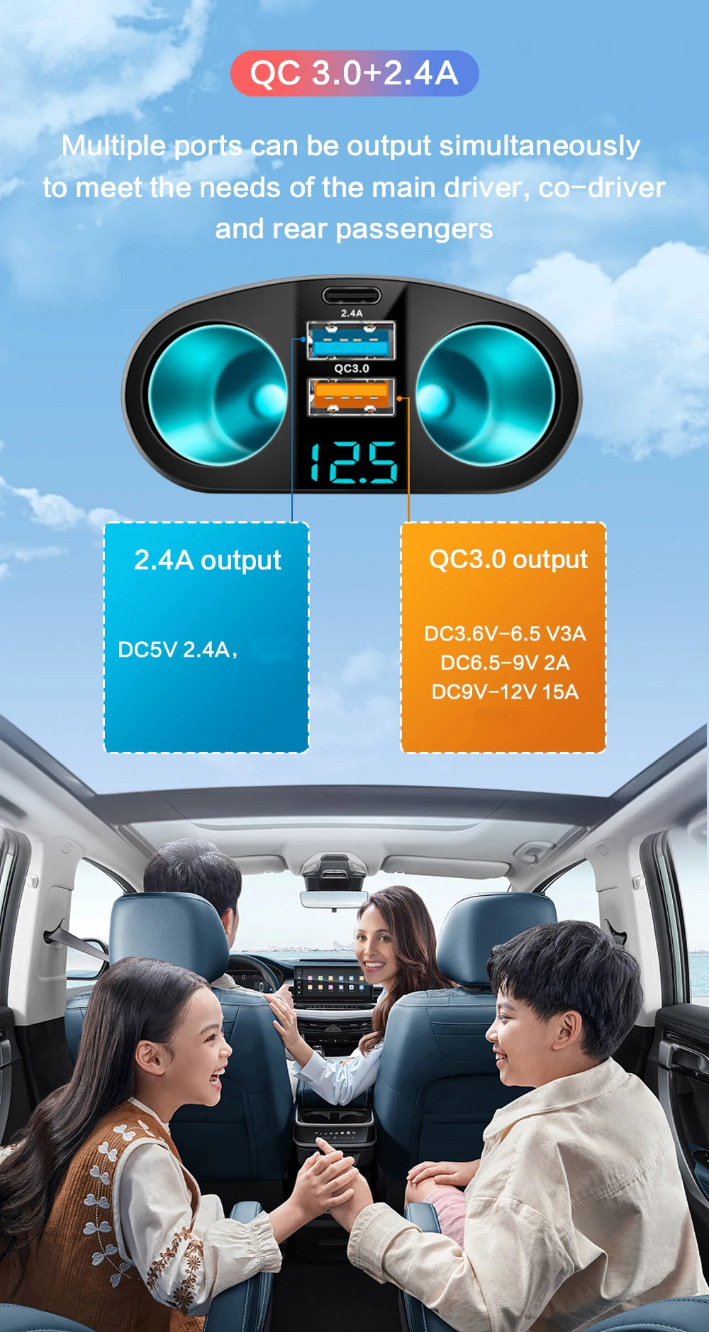 Multiple Devices Can Be Charged at the Same Time with Digital Display Car Charg Dual-port Car Charger Adapter Beauty World Shop