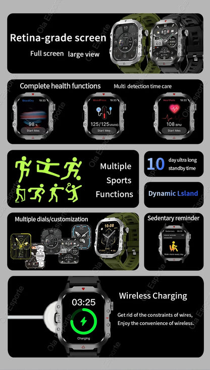 New Military GPS Smart Watch Men Flashlight Compass Waterproof Outdoor Sports Tracker Bluetooth Calls Smartwatch For Android IOS