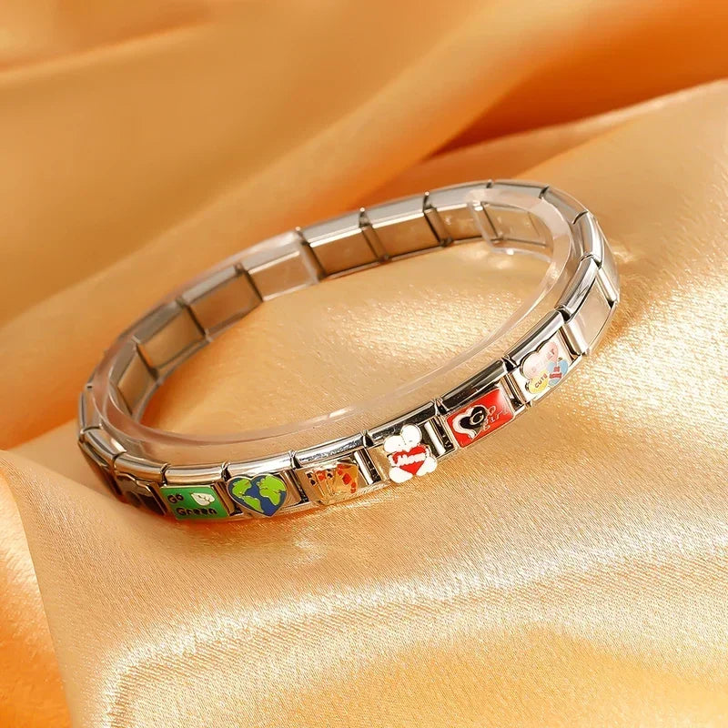 Hapiship 2024 New Fashions Colors Romantic Heart Poker Charm Links Fit 9mm Bracelet Stainless Steel Making DIY Jewelry DJ736-B Beauty World Shop