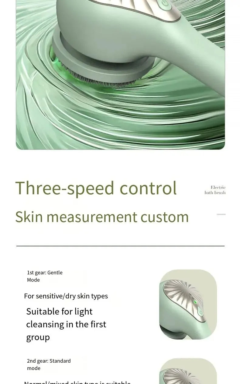 6 in 1 Electric Silicone Bath Brush Electric Back Scrubber 6 Brush Heads USB Rechargeable Rotating Shower Massager with 2 Speeds