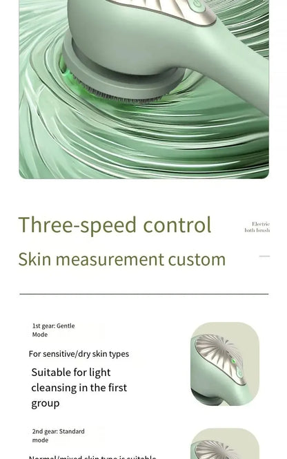 6 in 1 Electric Silicone Bath Brush Electric Back Scrubber 6 Brush Heads USB Rechargeable Rotating Shower Massager with 2 Speeds