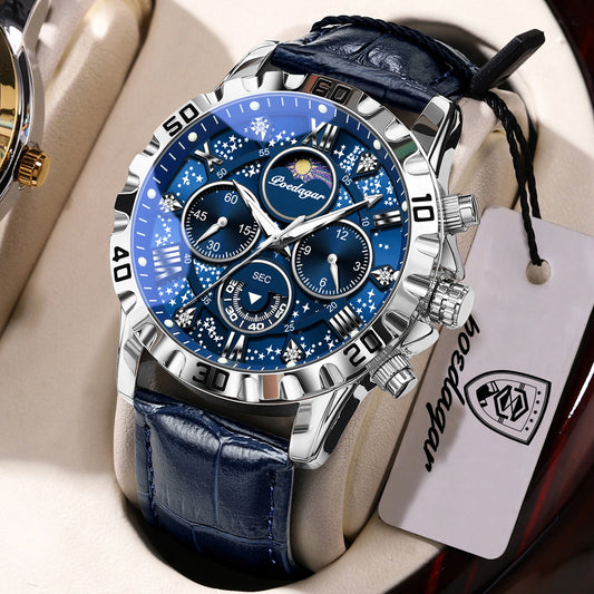 POEDAGAR Top Functional Luxury Man Wristwatch Waterproof Luminous Chronograph Leather Sports Watches For Men Quartz Men's Watch Beauty World Shop