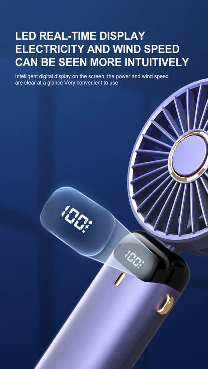 Handheld Mini Fan Foldable Portable Neck Hanging Fans 5 Speed USB Rechargeable Fan with Phone Stand and Display Screen 1800mAh Beauty World Shop