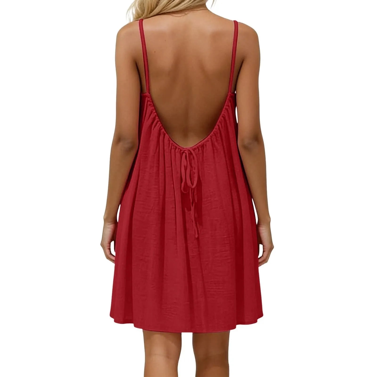 Dress, European & American Vacation Relaxed Style, Backless Elegant Vibe, 2026 Summer New Solid Color Spaghetti Strap Flowy A-Li Beauty World Shop