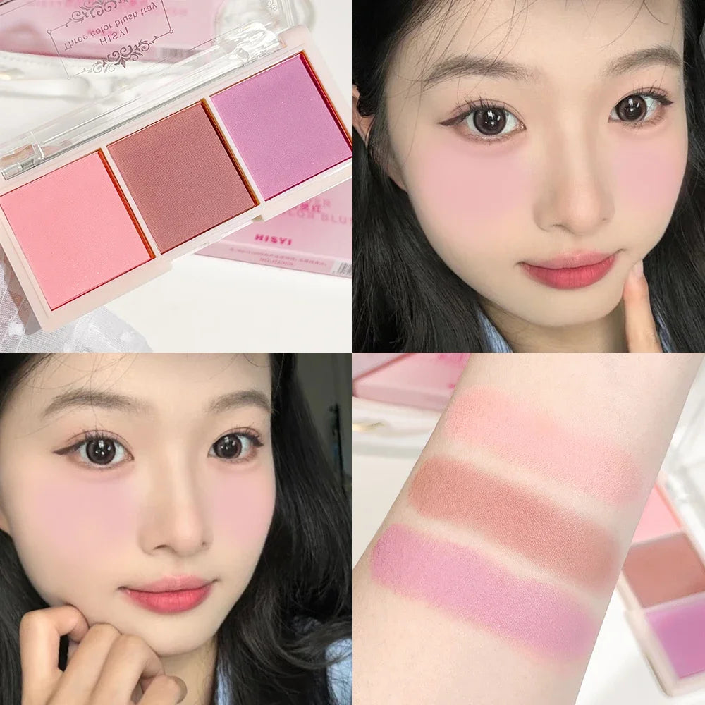 3-Color Cheek Red Plate Nude Makeup Natural Matte Milk Tea Orange Eye Shadow Makeup Lasting High Color Rendering Invisible Beauty World Shop