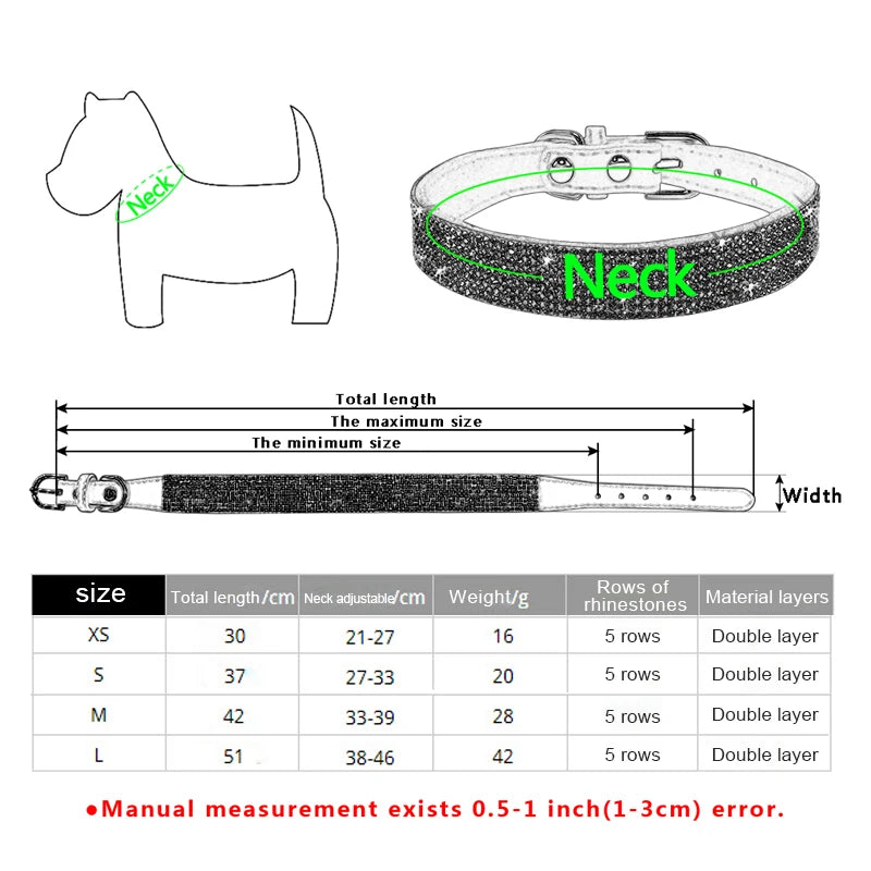 Dog Collar Crystal Glitter Rhinestone Pet Collars Zinc Alloy Buckle Collar For Small Medium Dogs Cats Chihuahua Pug Dog Collar Beauty World Shop