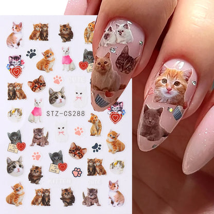 Lovely Dog Cat Animal Bunny 3D Korean Cartoon Scrawl Relief Self Adhesive Nail Art Stickers Cute Pretty Puppy Kitty Star Manicur Beauty World Shop
