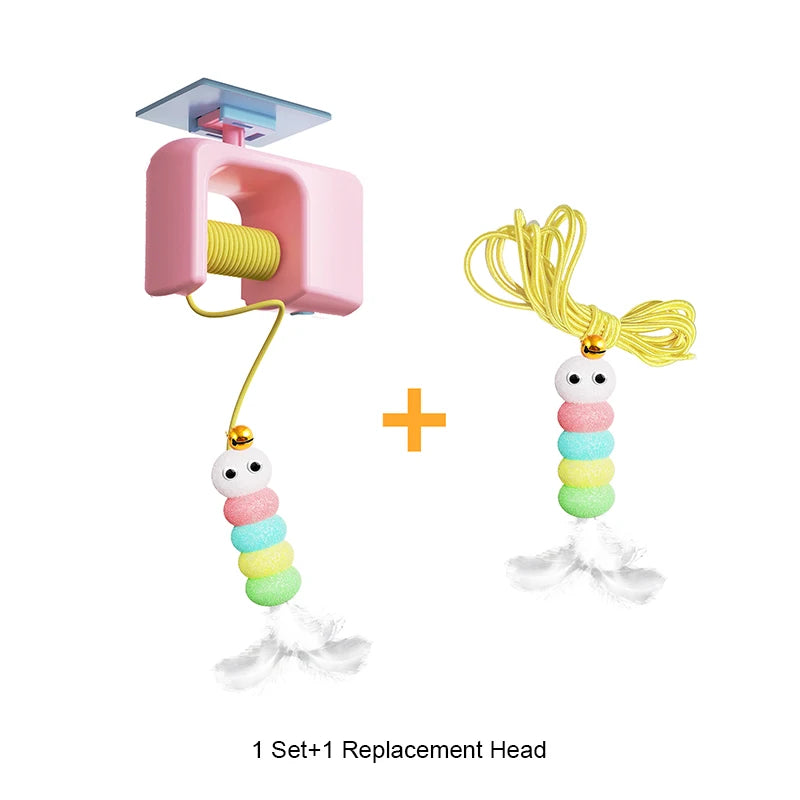 BOOTEELY Cat Teaser Stick Kitten Electric Hanging Mop Shaped Feather Bell Cat Teaser Accessories Hanging Swing Pet Spring Toy Beauty World Shop