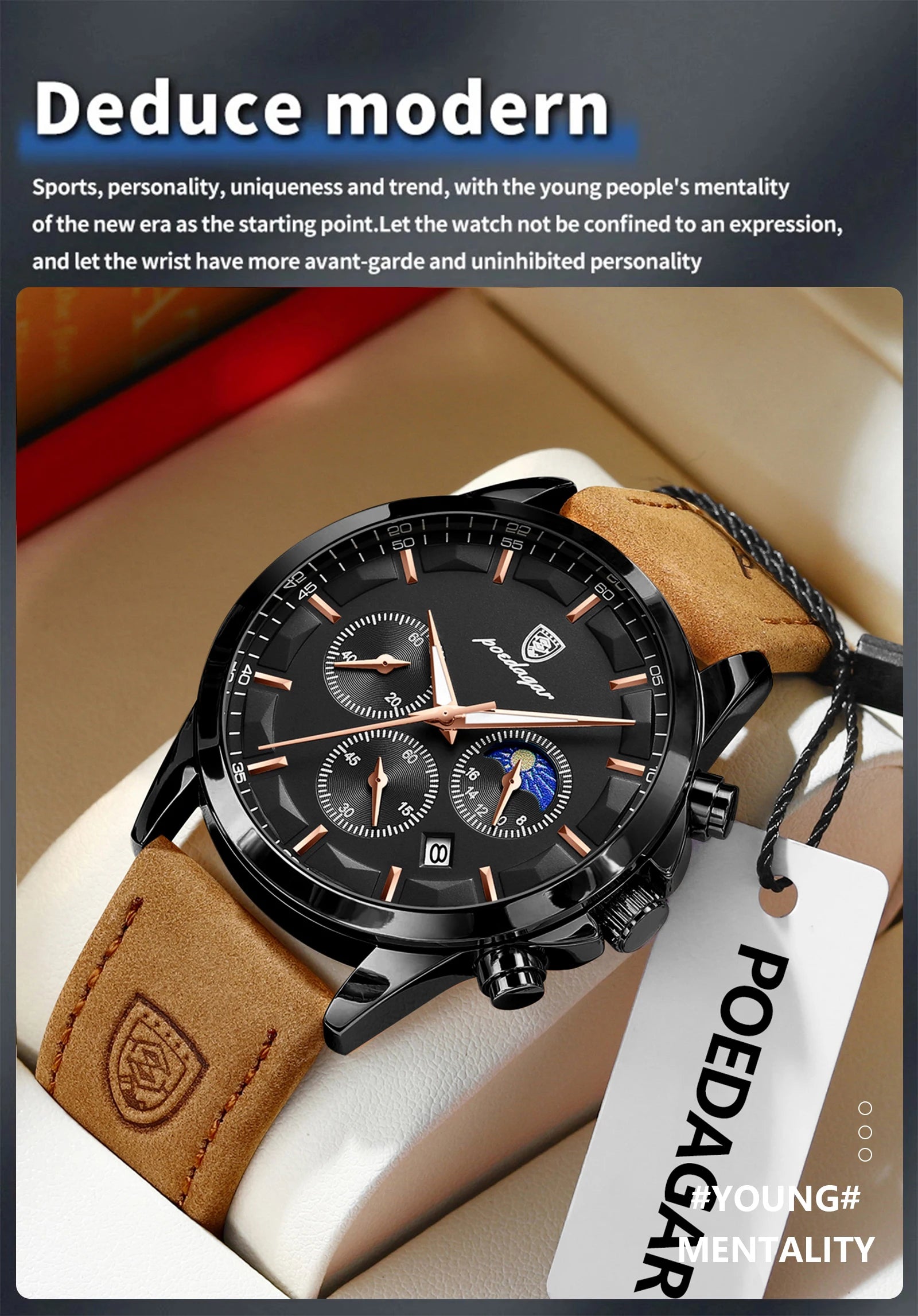 POEDAGAR Original Military Men Clock Waterproof Luminous Leather Quartz Man Watch Chronograph Date Luxury Business Men's Watches Beauty World Shop