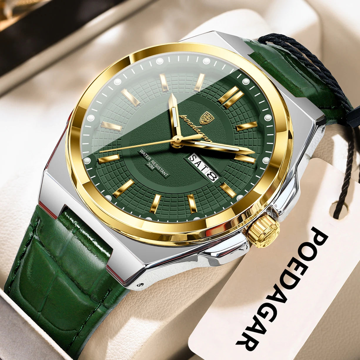 POEDAGAR Fashion Brand Man Wristwatch Waterproof Luminous Date Week Quartz Luxury Men's Watches Leather Business Men Watch Reloj Beauty World Shop