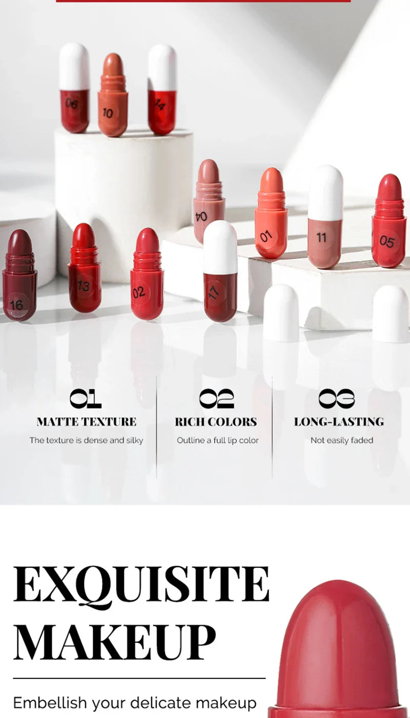 MAGIC CASA 18-Color Capsule Lipstick Set - Mini Matte, Long-lasting, Waterproof, Non-transfer，Soft matte finish Beauty Trend Shop