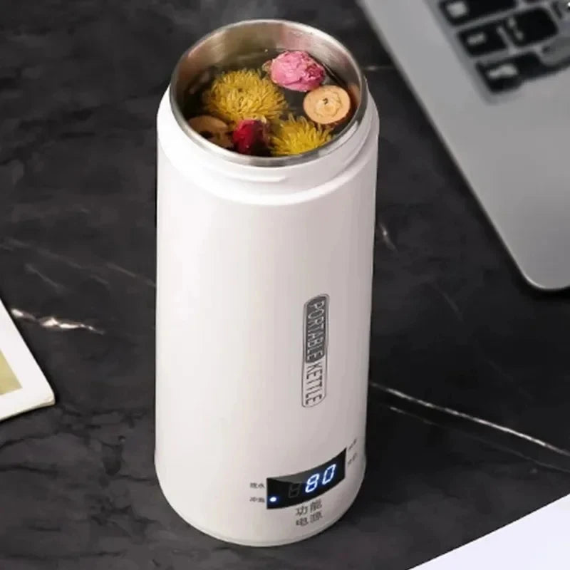 450ML Electric Kettles Portable Tea Coffee Kettle Travel Boil Water Thermal Cup Anti-Scald Water Bottle English Menu Beauty World Shop