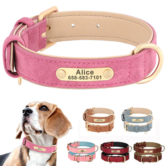 Personalized Dog Collar Custom PU Leather Dog Collars Free Engraved Nameplate Tags For Small Medium Large Dogs Pitbull Labrador Beauty World Shop