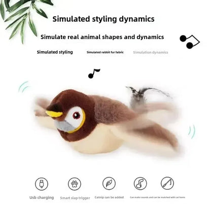 Hot Cat Interactive Toys Catnip Electric Pat Bird (with Catnip) Dog Cats Touch-Activated Squeaky Plush Toy Pet USB Rechargeable Beauty World Shop