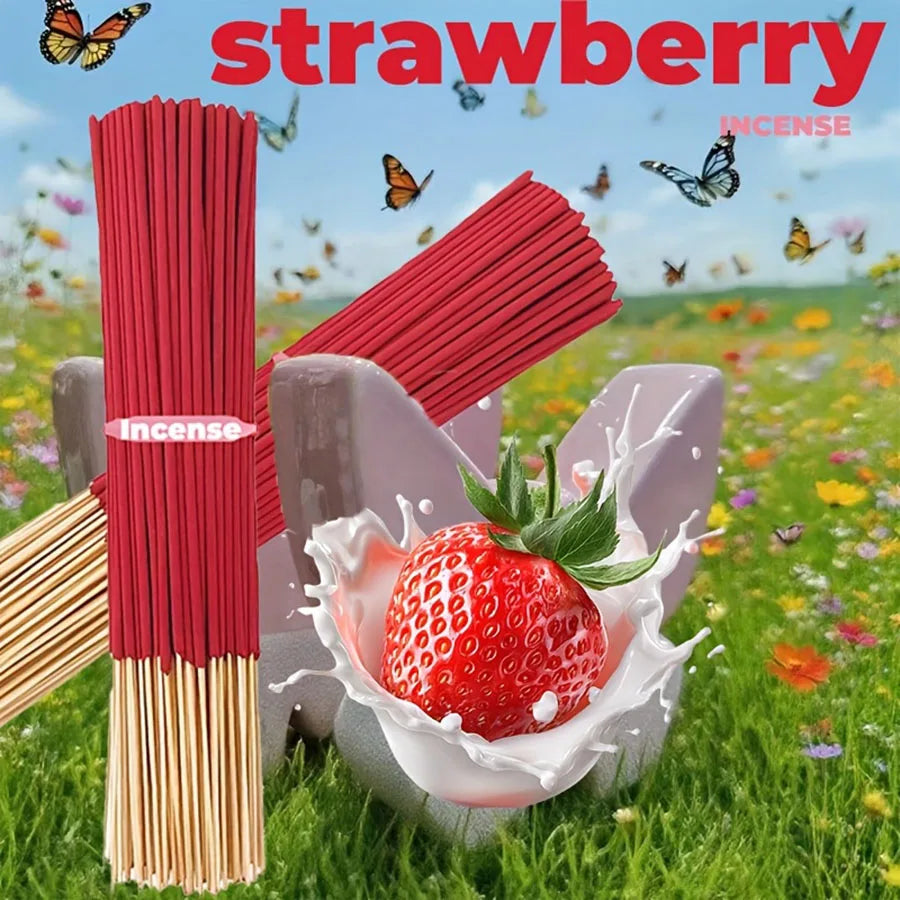 Red High-Quality Creamy Strawberry Incense Stick - Long-Lasting Strawberry Scent with Woody Notes, Fruit Meditation Yoga Home Office Party Holiday Gift, Eliminates Fatigue, Long-Lasting Fragrance (Doesn'T Scatter, Burns Evenl Beauty World Shop