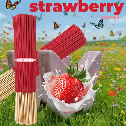 Red High-Quality Creamy Strawberry Incense Stick - Long-Lasting Strawberry Scent with Woody Notes, Fruit Meditation Yoga Home Office Party Holiday Gift, Eliminates Fatigue, Long-Lasting Fragrance (Doesn'T Scatter, Burns Evenl Beauty World Shop