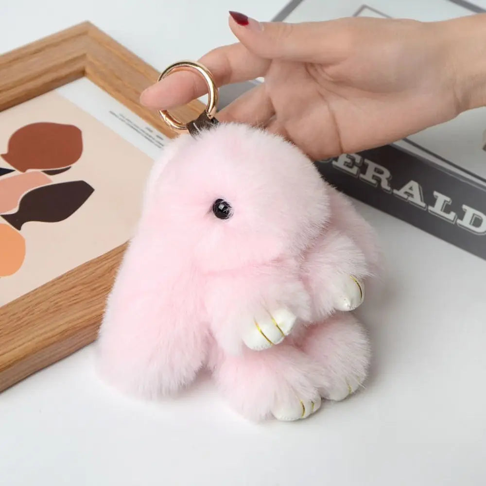 Fluffy Bunny Keychain - Plush Play Dead Rabbit Doll with Bow, Cute Animal Keychain Toy for Kids Girls, Soft Furry Gift Beauty World Shop