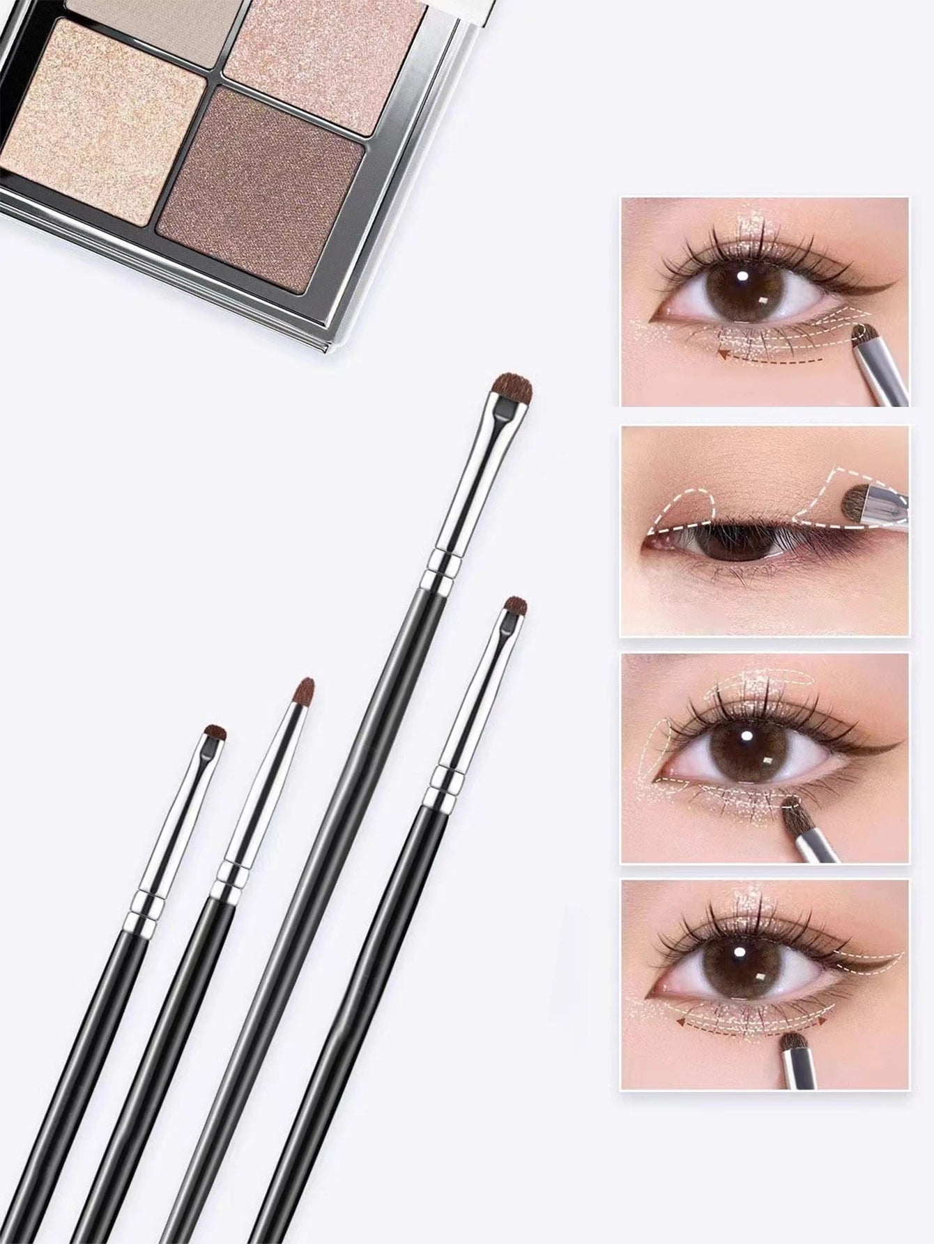 1 Set Of 4 Black Eye Detail Makeup Brushes Pony Hair Precision Eye Shadow Lying Silkworm Brightening Eyeliner Applicator Small Beauty World Shop