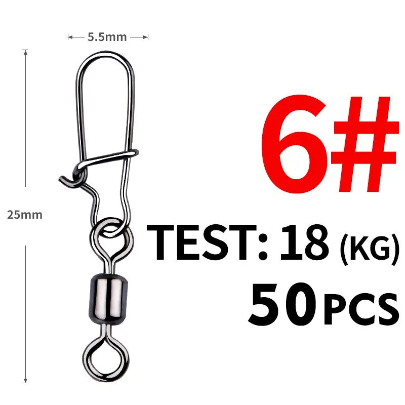 MEREDITH Pike Fishing Accessories Connector 50PCS Pin Bearing Rolling Swivel Stainless Steel Snap Fishhook Lure Swivels Tackle Beauty World Shop
