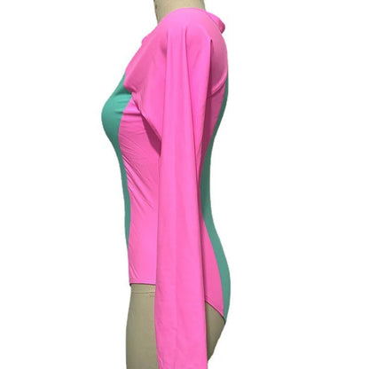 New Patchwork One-Piece Swimsuit Long Sleeve Swimwear Sports Backless Women's Swimming Bathing Suit Beach Wear Bather Surfing Beauty World Shop