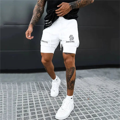 2025 NEW 2 IN 1 Sport Running Casual Breathable Shorts Men Double-deck Jogging Quick Dry GYM Shorts Fitness Workout Men Shorts