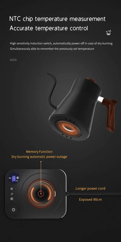 Electric Gooseneck Kettle 900ML Hand Brew Coffee Pot Smart Teapot Temperature Control Pot Rapid Heating Kettle 110v/220v Beauty World Shop